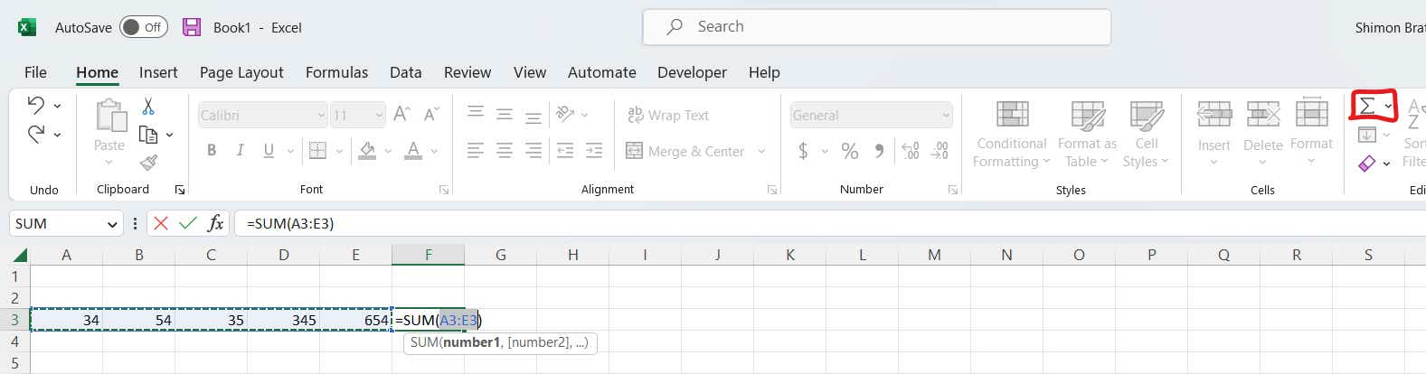 excel formulas 12 autosum