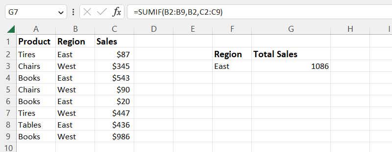 excel formulas 20 sumif function example2