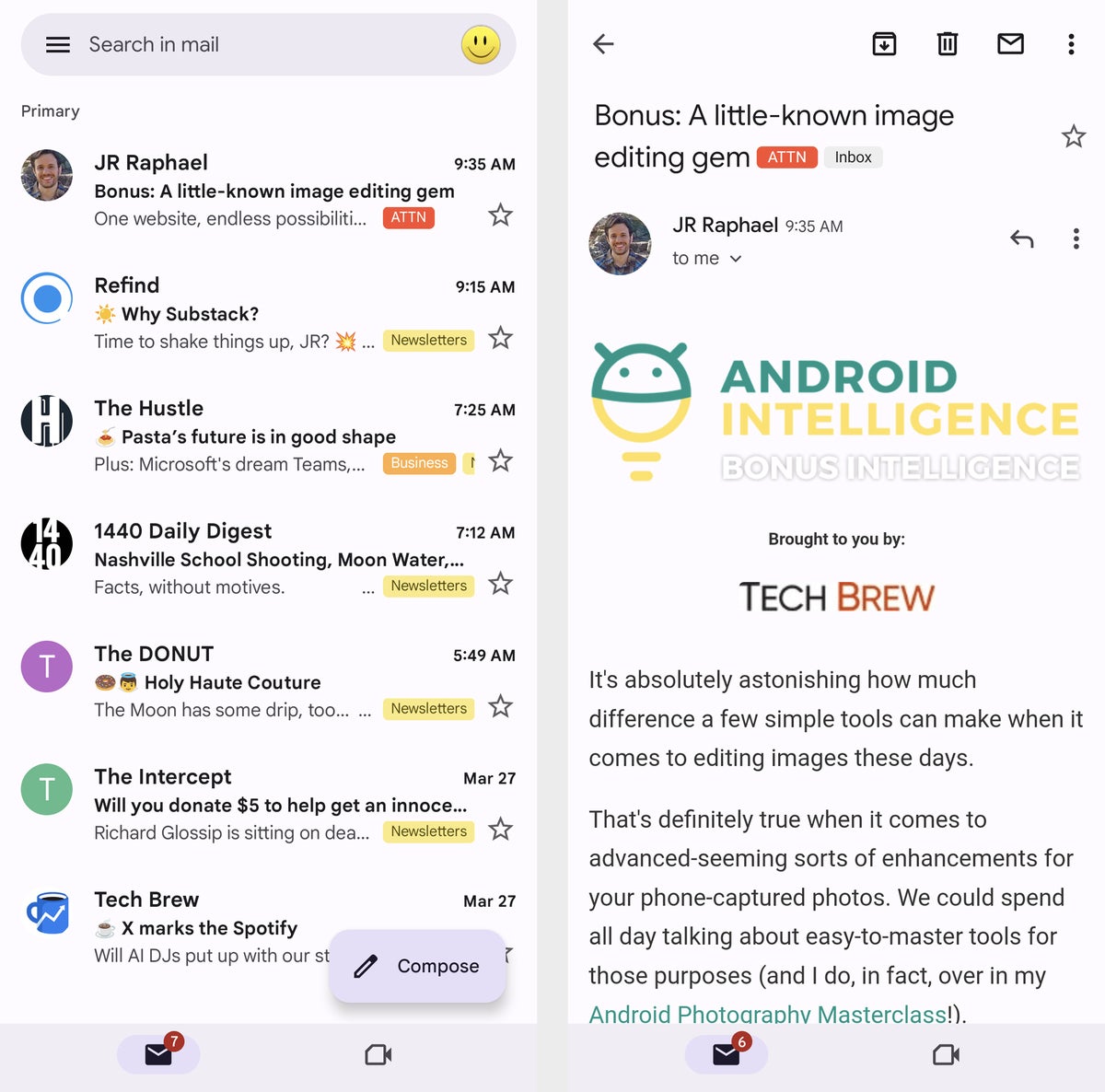 gmail labels showing in inbox and message in mobile app