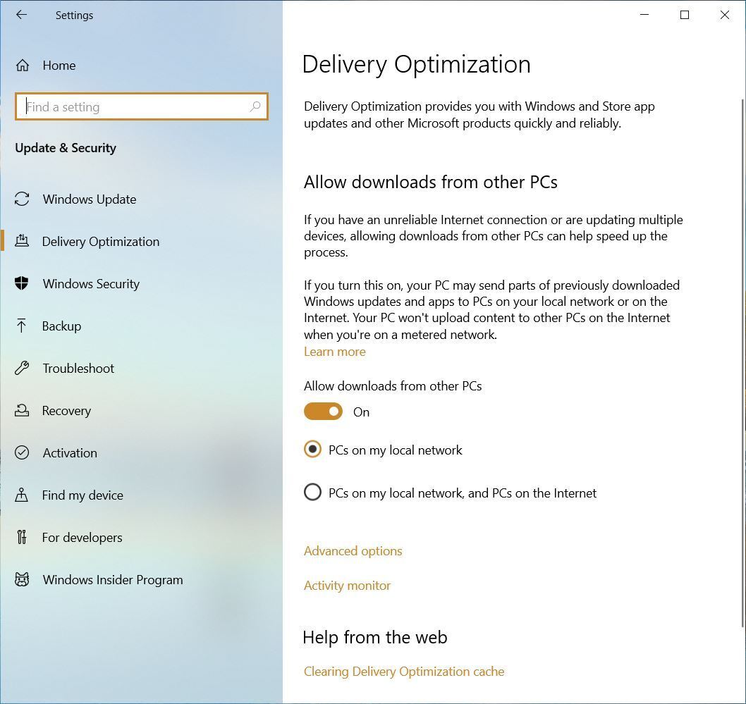 09 windows update win10 delivery optimization