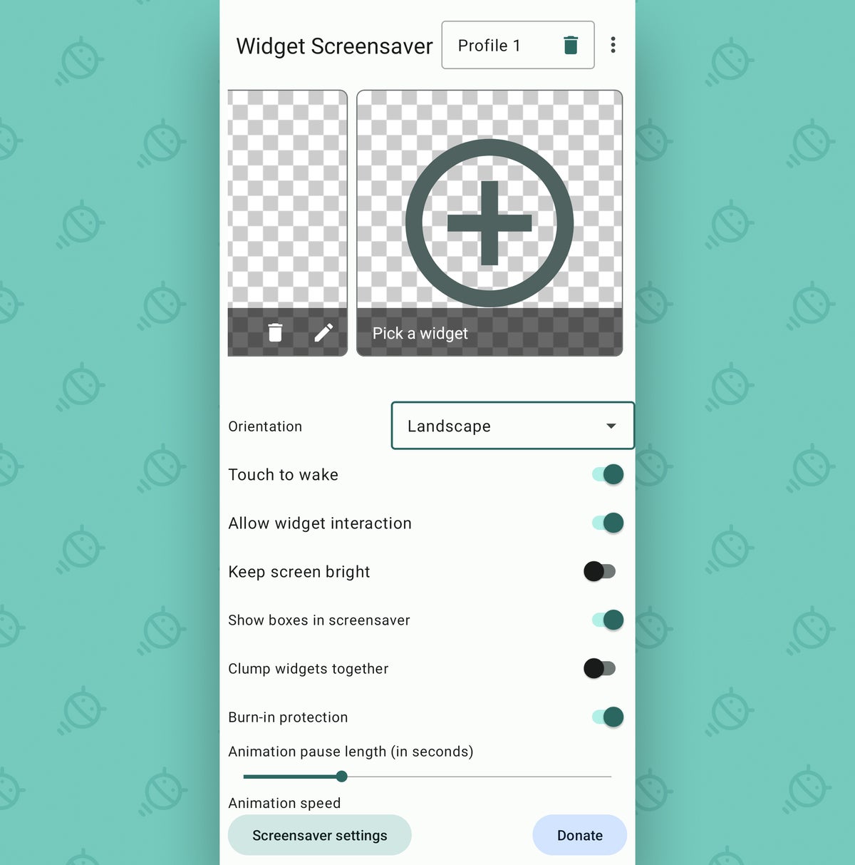 Android Widget Screensaver Settings