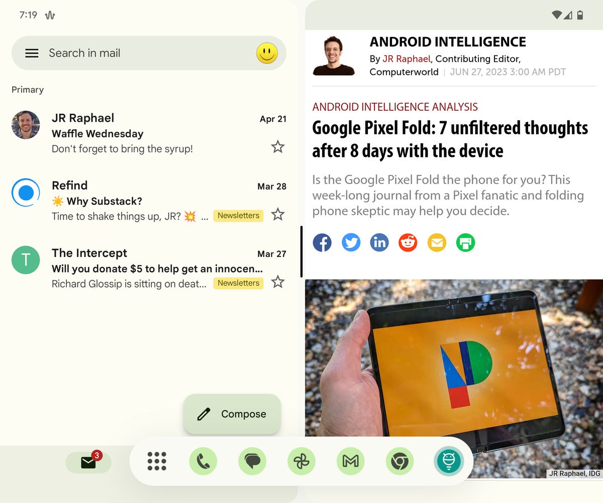 Google Pixel Fold multitasking