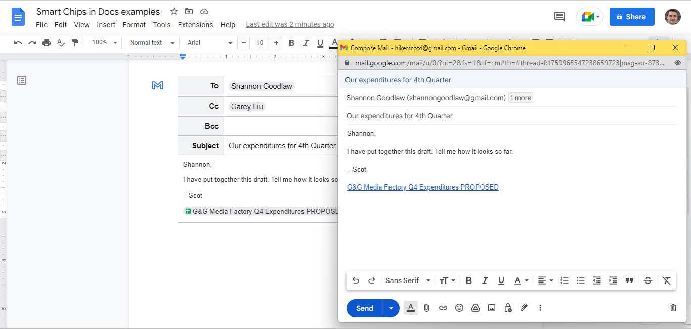 google smart chips 16 send email draft