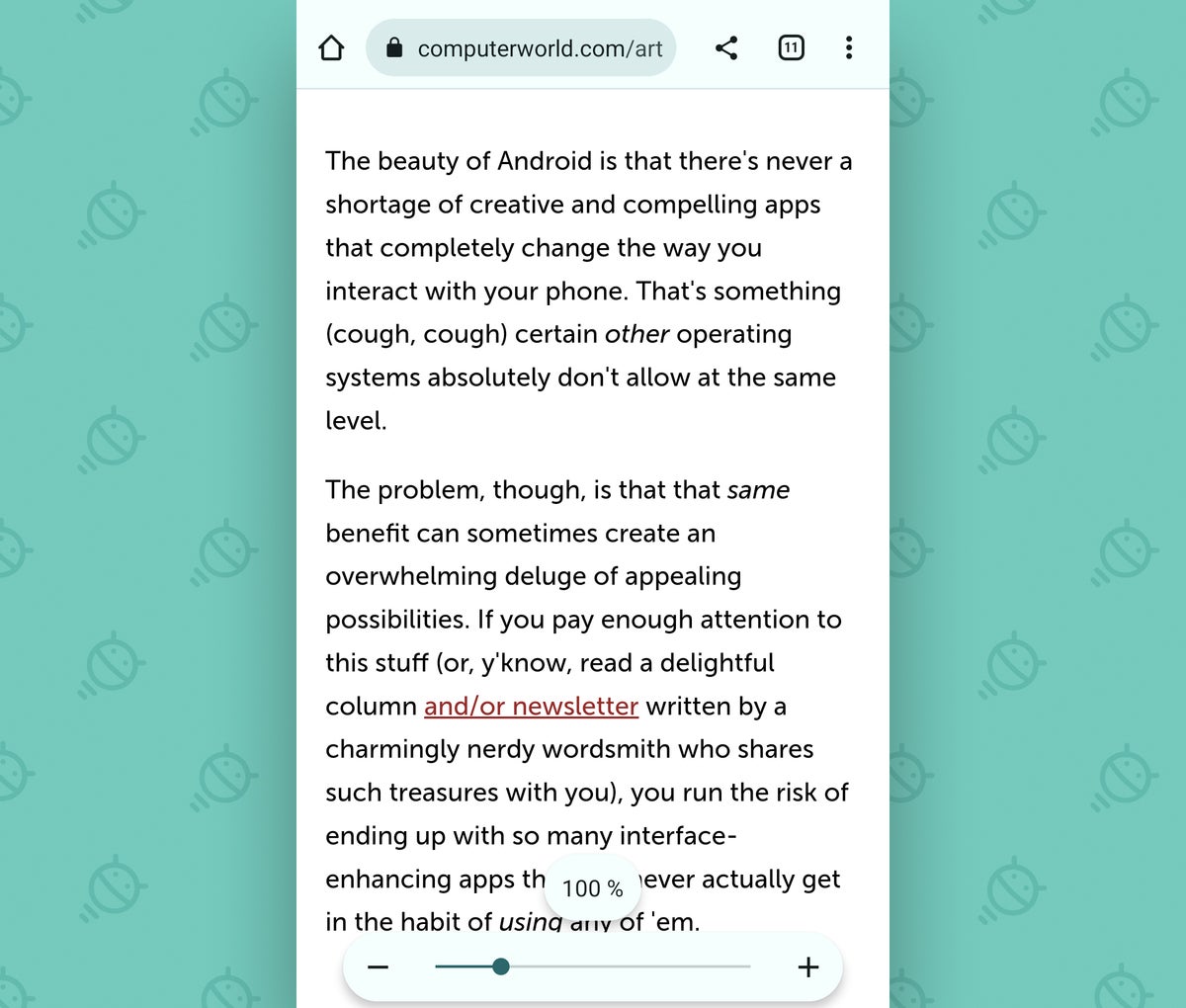 Chrome Android Settings: Zoom scale