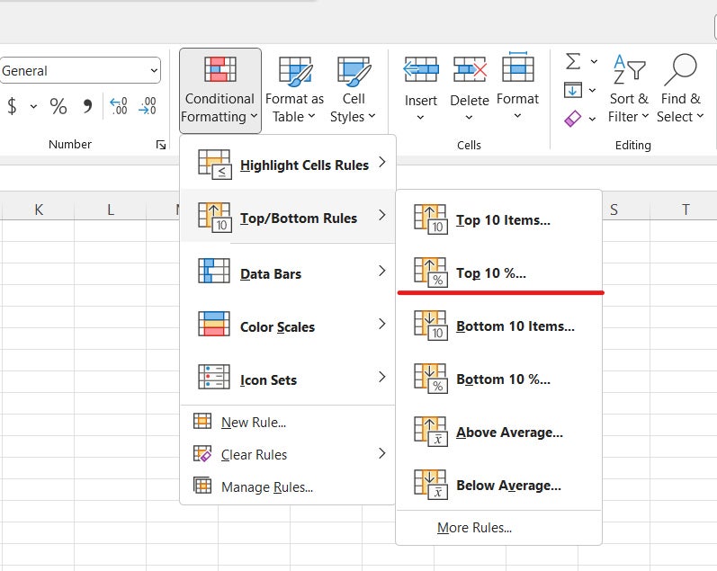 conditional formatting excel 06 top bottom rules menu