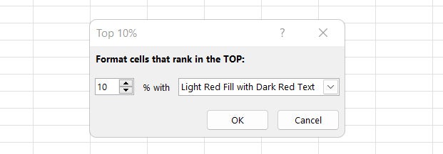 conditional formatting excel 07 format top dialog box