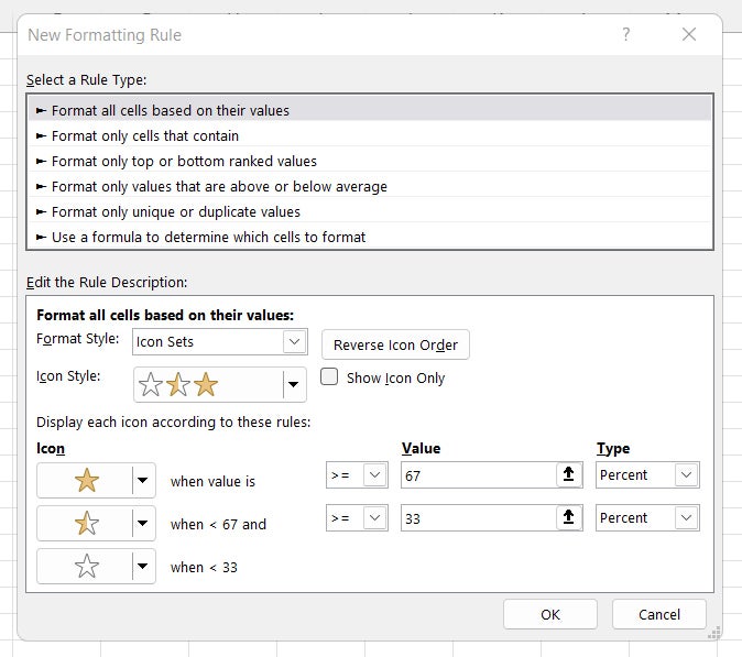 conditional formatting excel 14 icon set change values