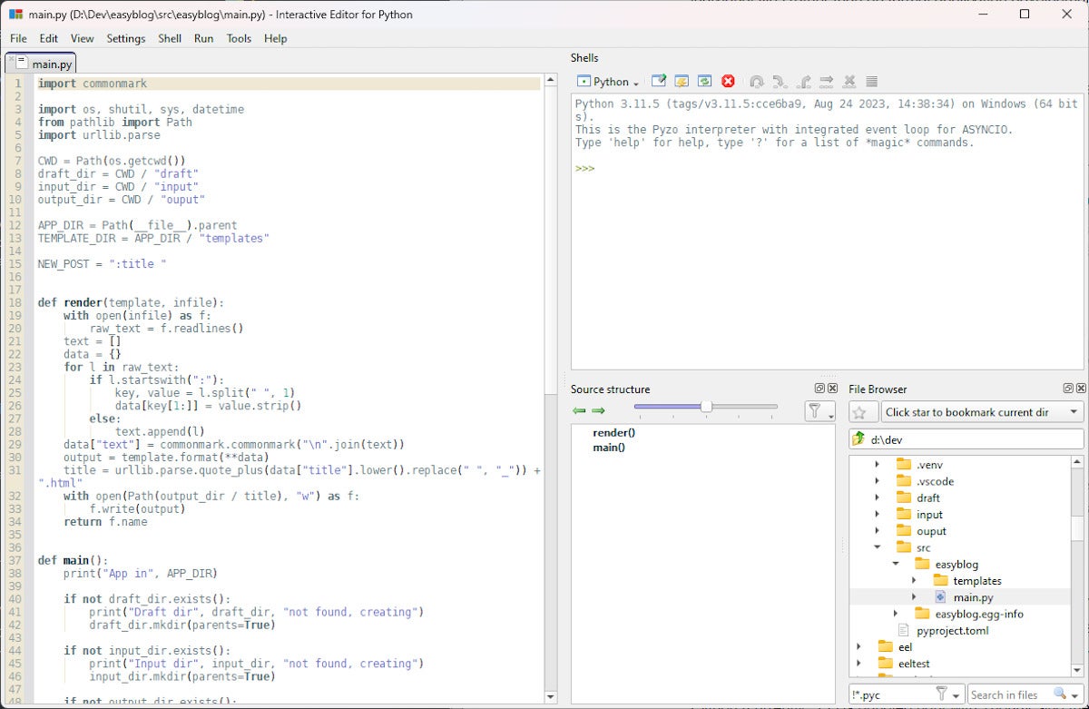 Pyzo's minimal interface is useful for simple scripts and tasks.