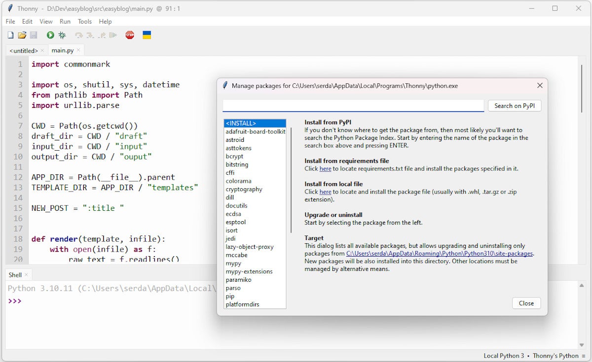 Thonny offers a handy way to work with Python on the go.