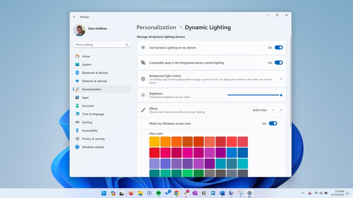 Windows 11 October 23 update: Dynamic lighting
