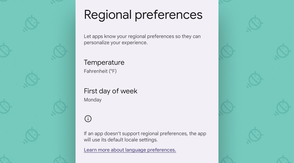 Android 14 Google Pixel: Regional preferences
