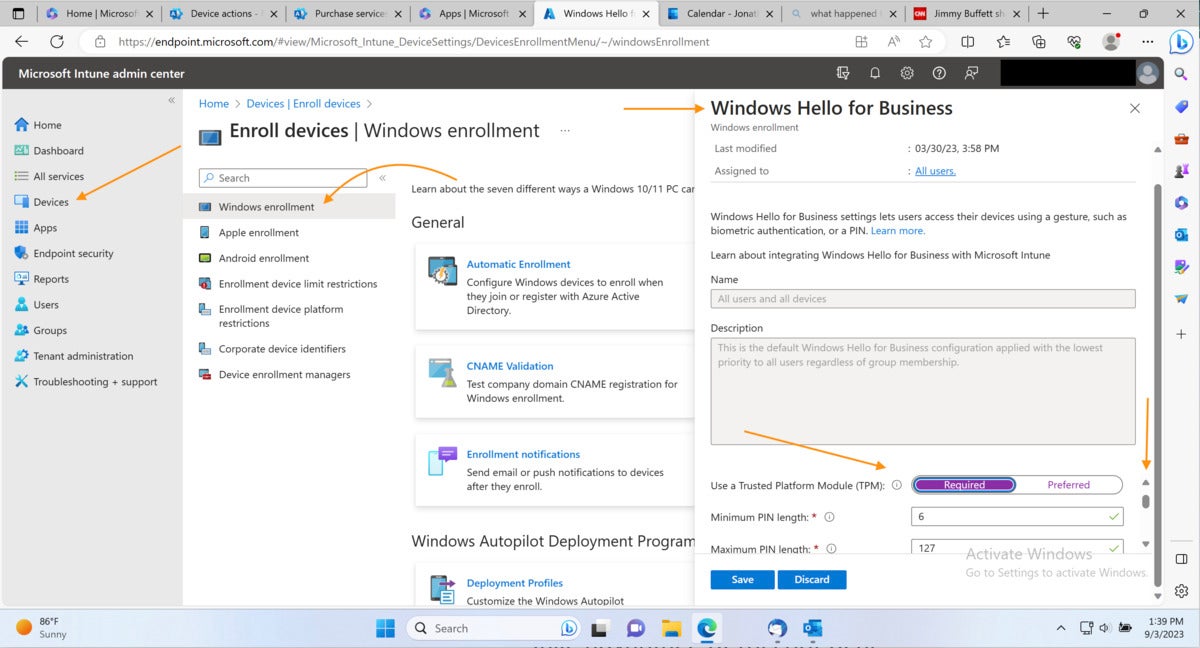 intune enroll devices windows hello for business