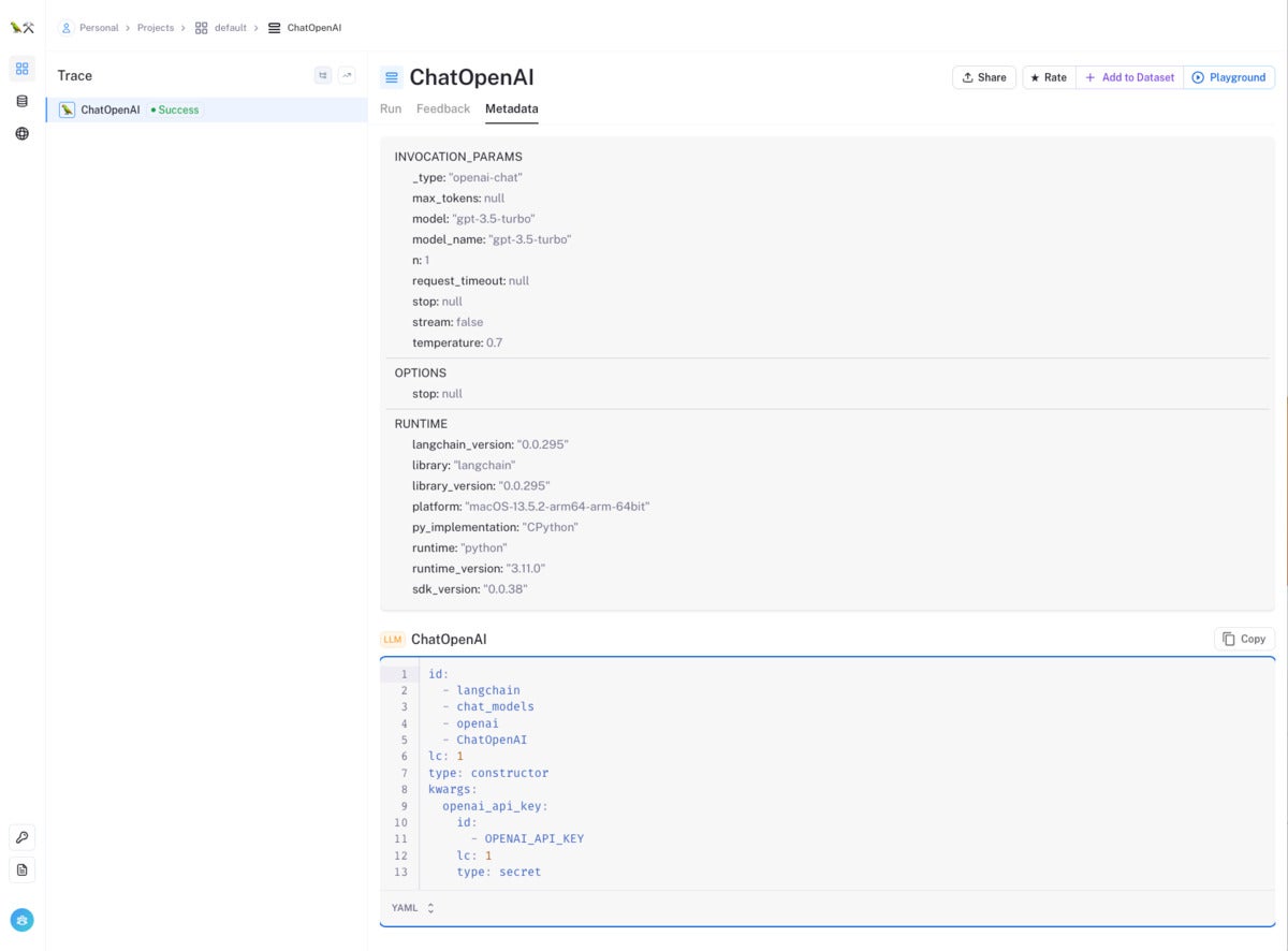 The metadata for a successful prediction