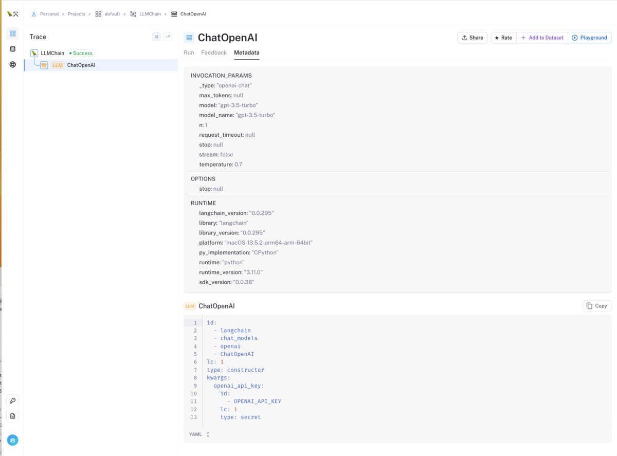 The ChatOpenAI call metadata.