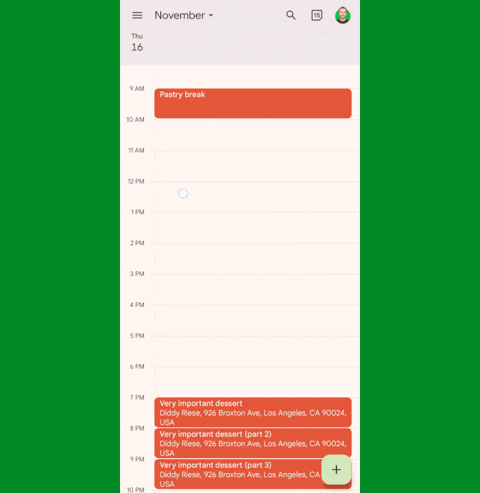 Google Calendar Android: Quick peek