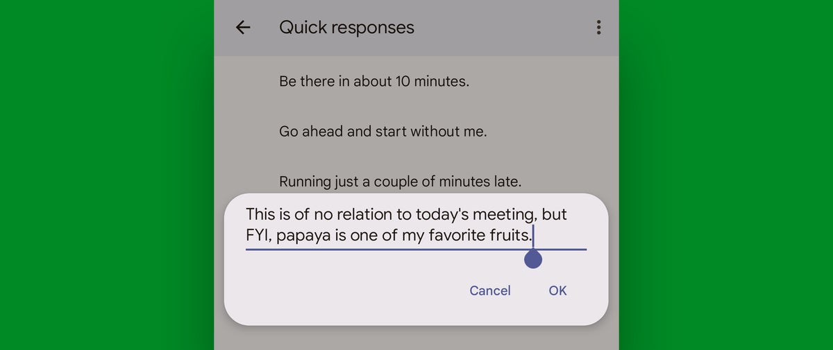 Google Calendar Android: Quick responses custom
