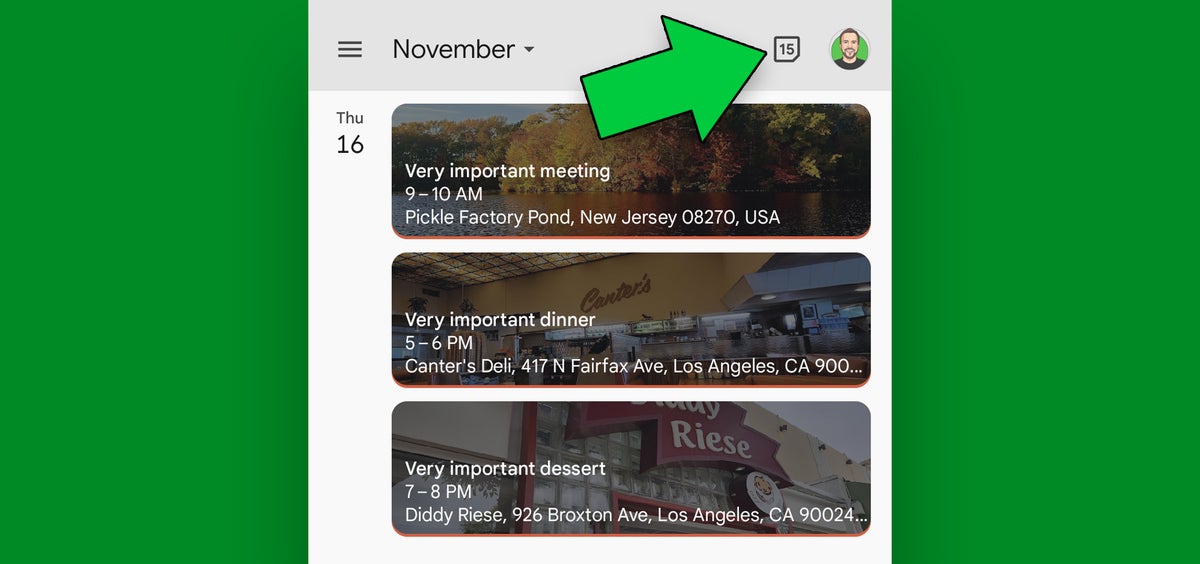 Google Calendar Android: Snap to today