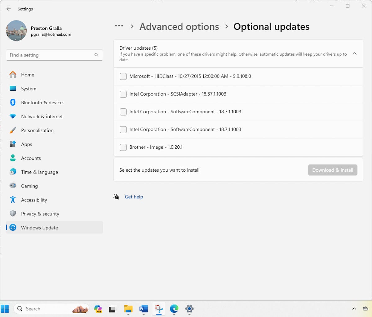 Windows settings driver update