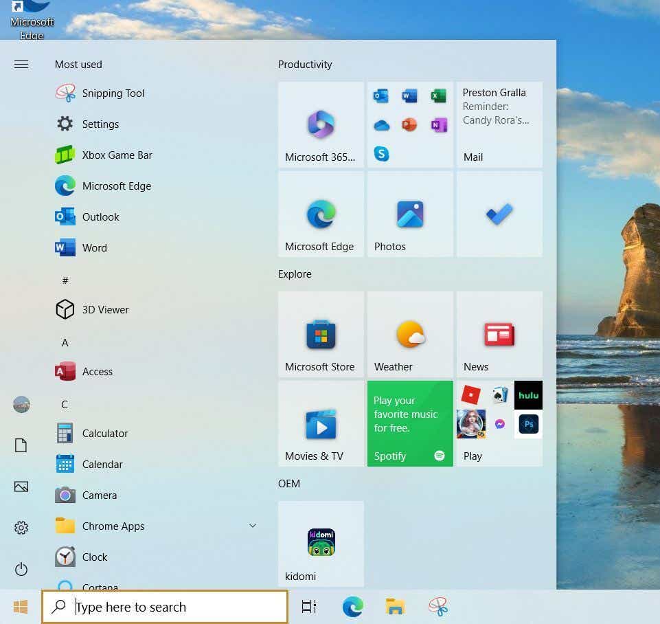 win10 start menu