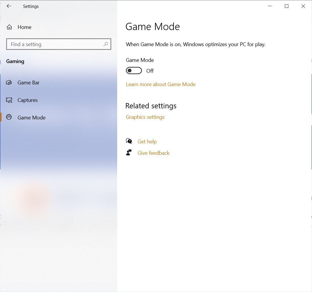 windows10 game mode controls