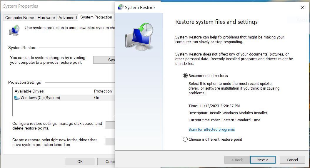 windows10 system restore