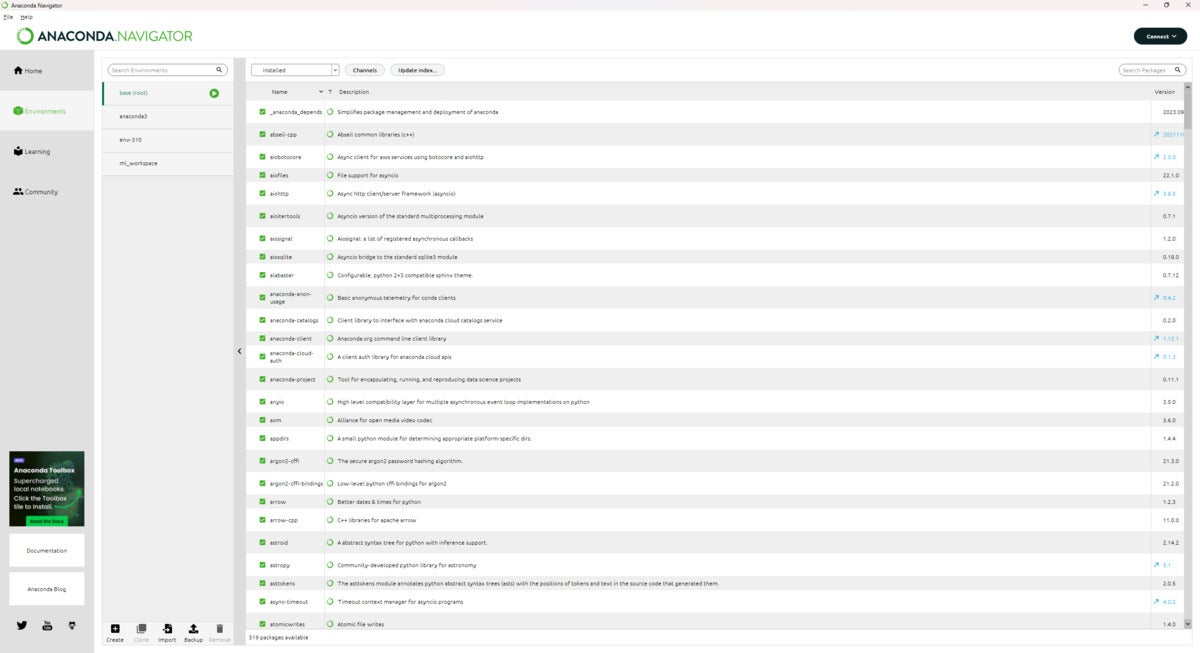 The GUI version of Anaconda’s package management system.