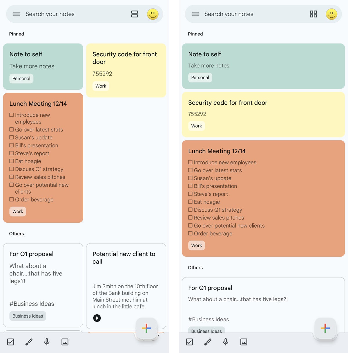 google keep android grid vs list view