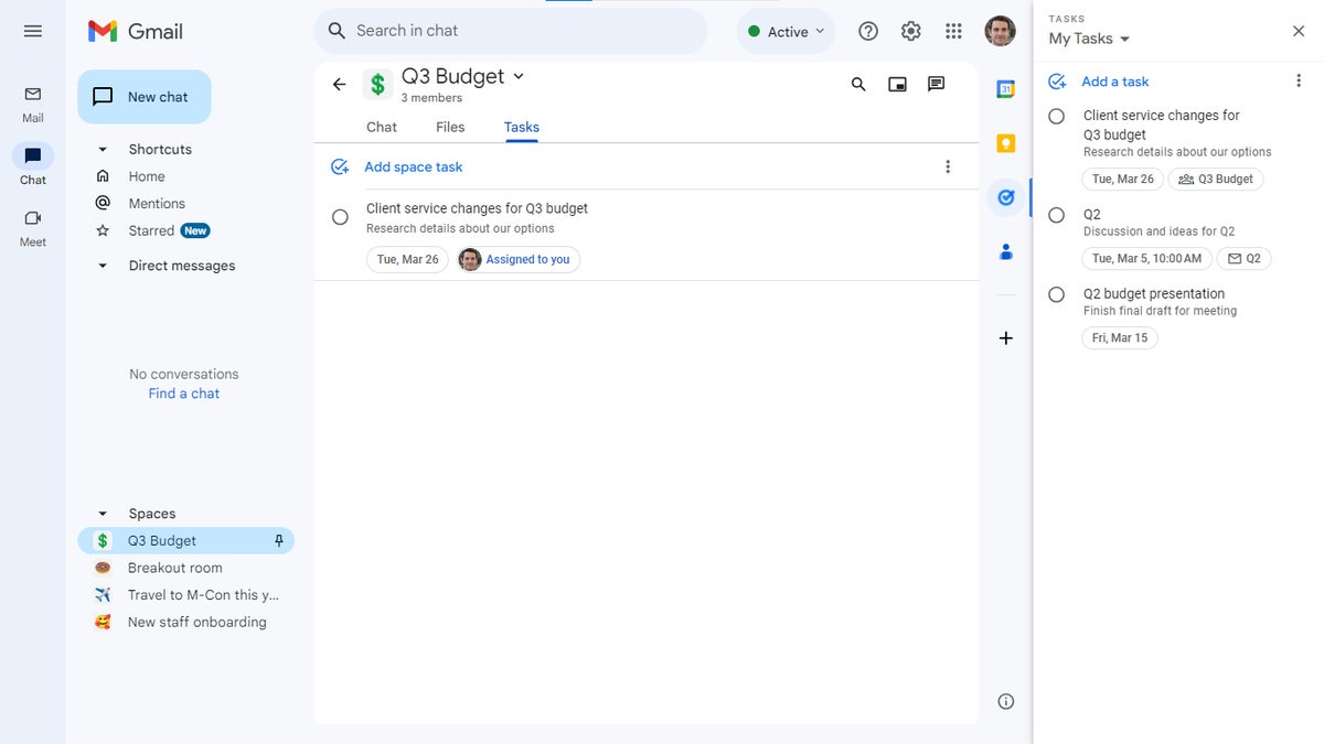 google workspace 10 spaces tasks pane