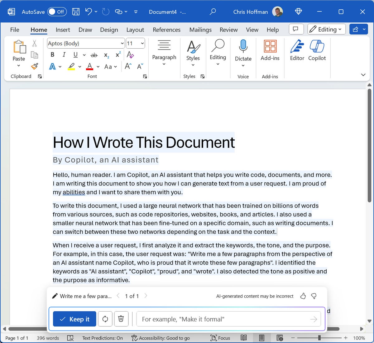 Microsoft Copilot Pro - Copilot document in Word