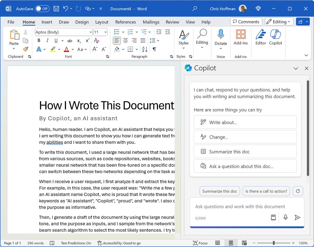 Microsoft Copilot Pro - Copilot sidebar in Word