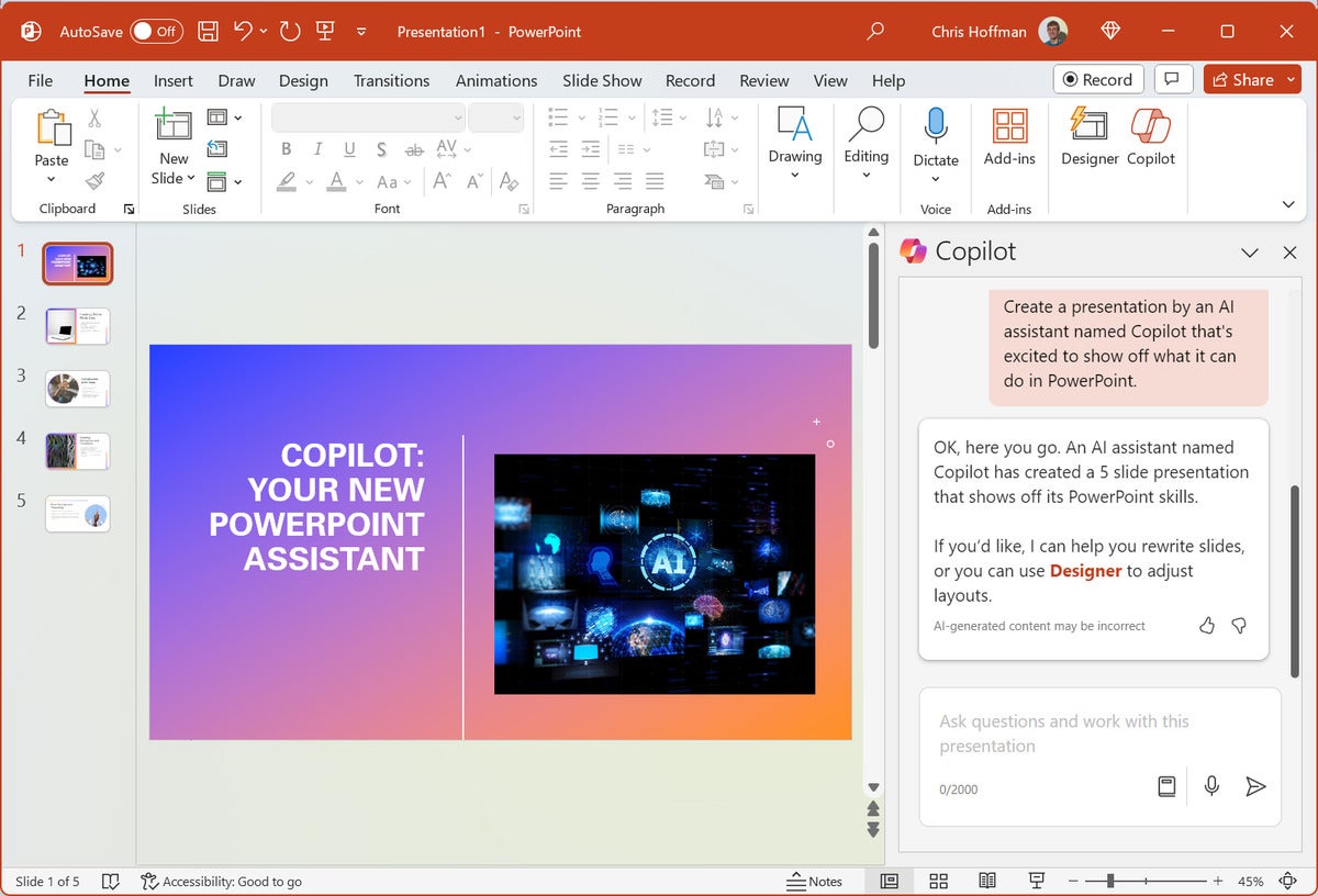 Microsoft Copilot Pro - Copilot presentation in Powerpoint