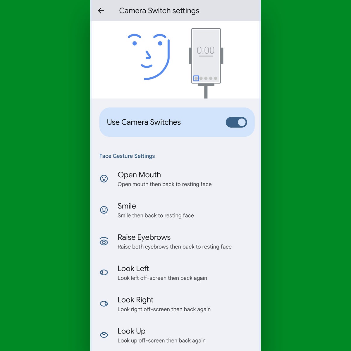 Android face control camera switch settings