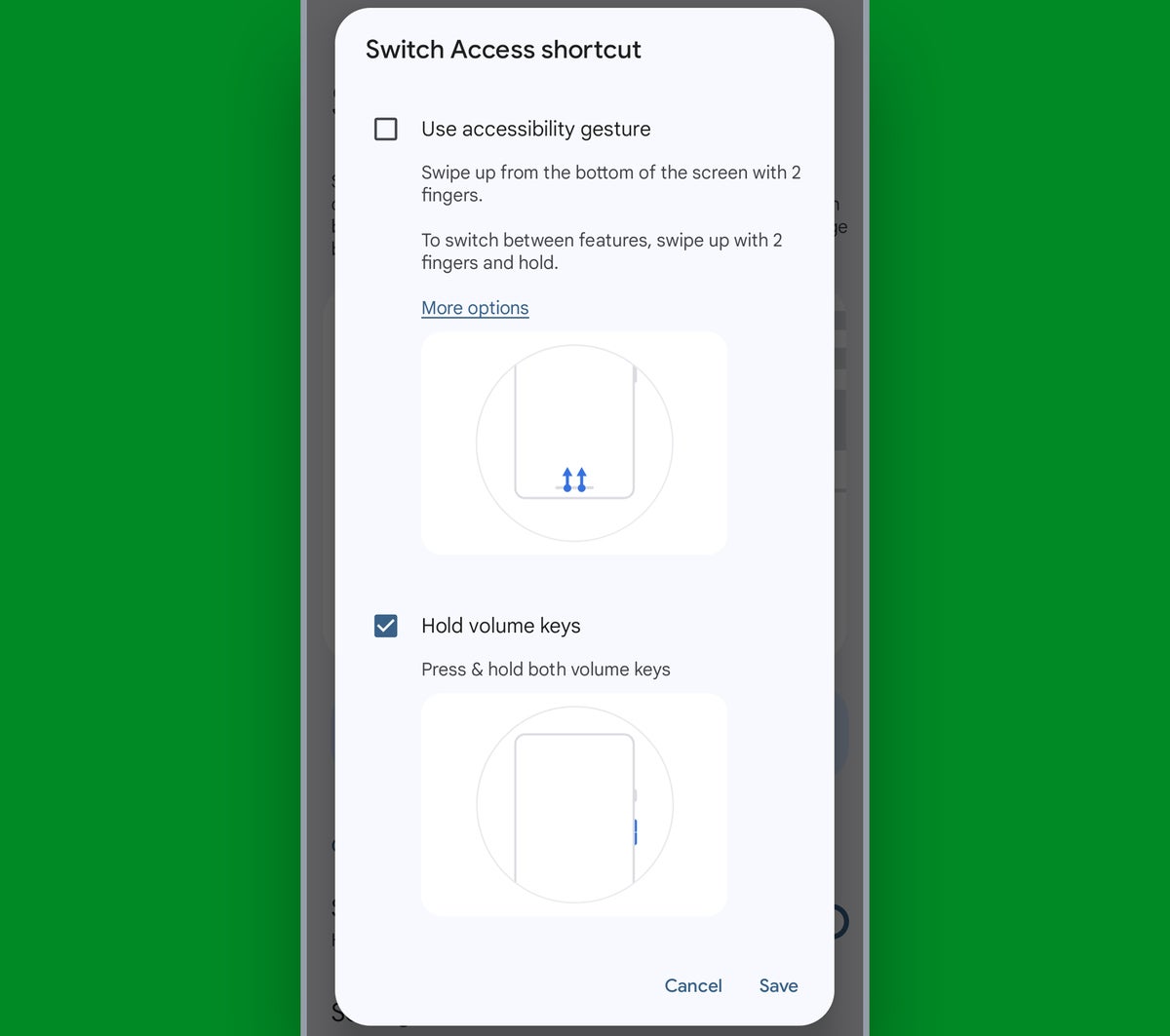 Android face control switch access shortcut