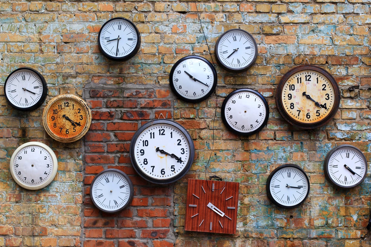 shutterstock 435558448 old clocks on brick wall time, time change, timeless