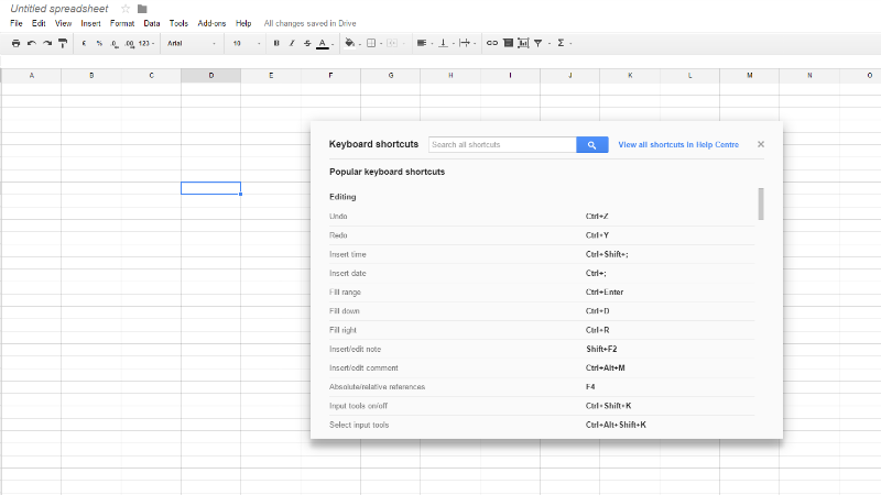google sheets shortcuts ipad