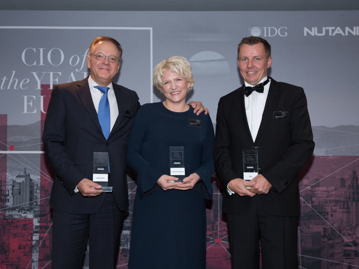 Victor de Avila, Ashild Hanne Larsen and Morten Gade Christensen at the CIO of the Year Europe awards