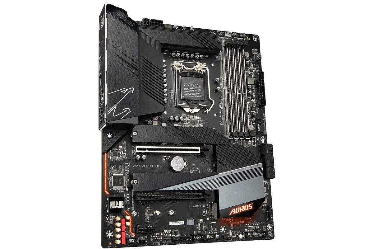 a front view of the Z590 Aorus Elite motherboard 