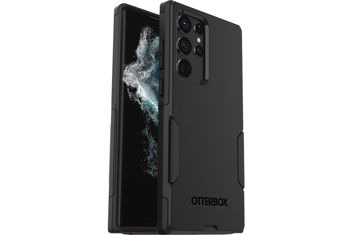  a black otterbox phone case showing both the back and front