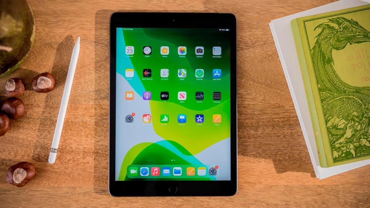 10.2-inch iPad on a table with Apple Pencil