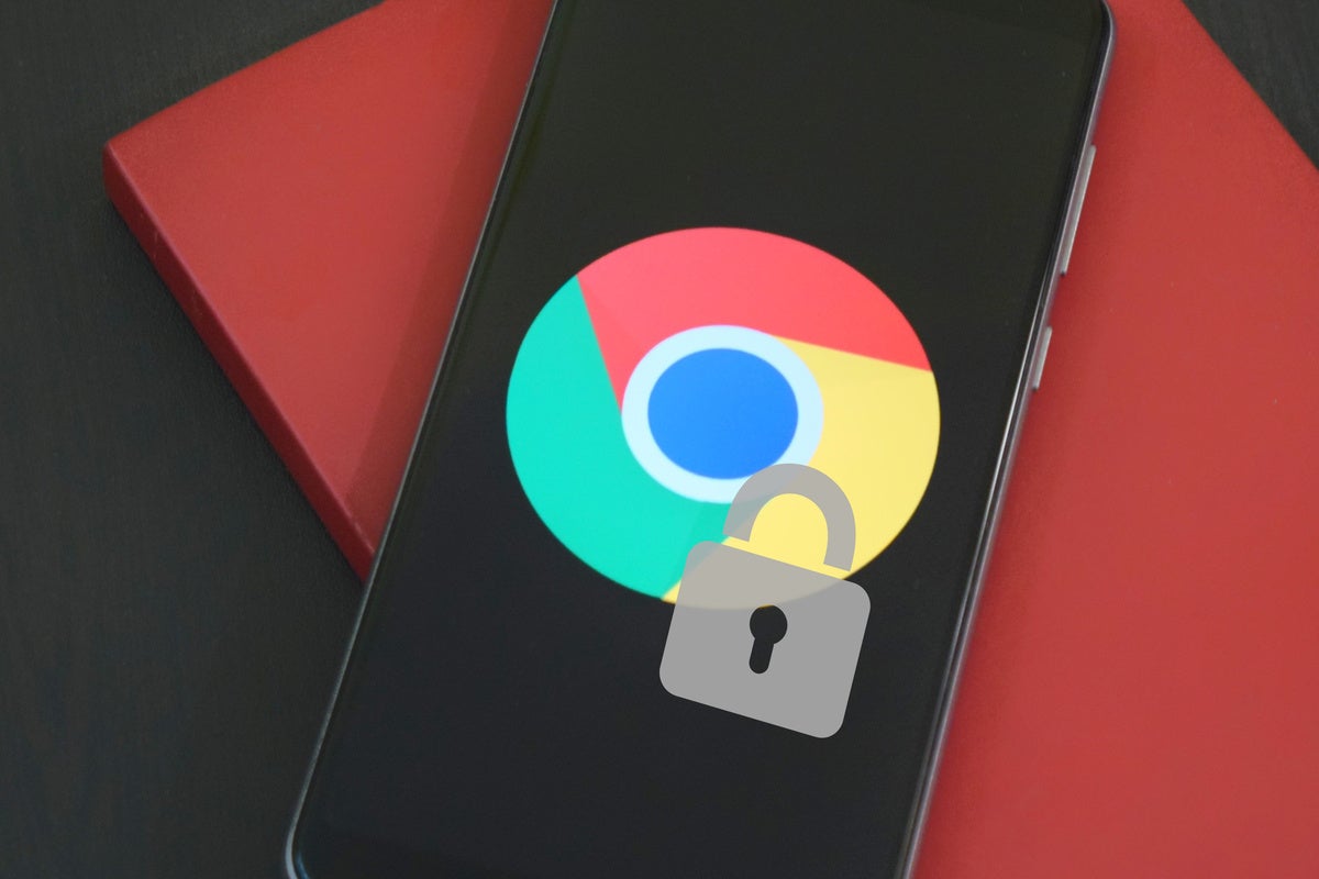 Chrome logo on a phone with a lock image over it