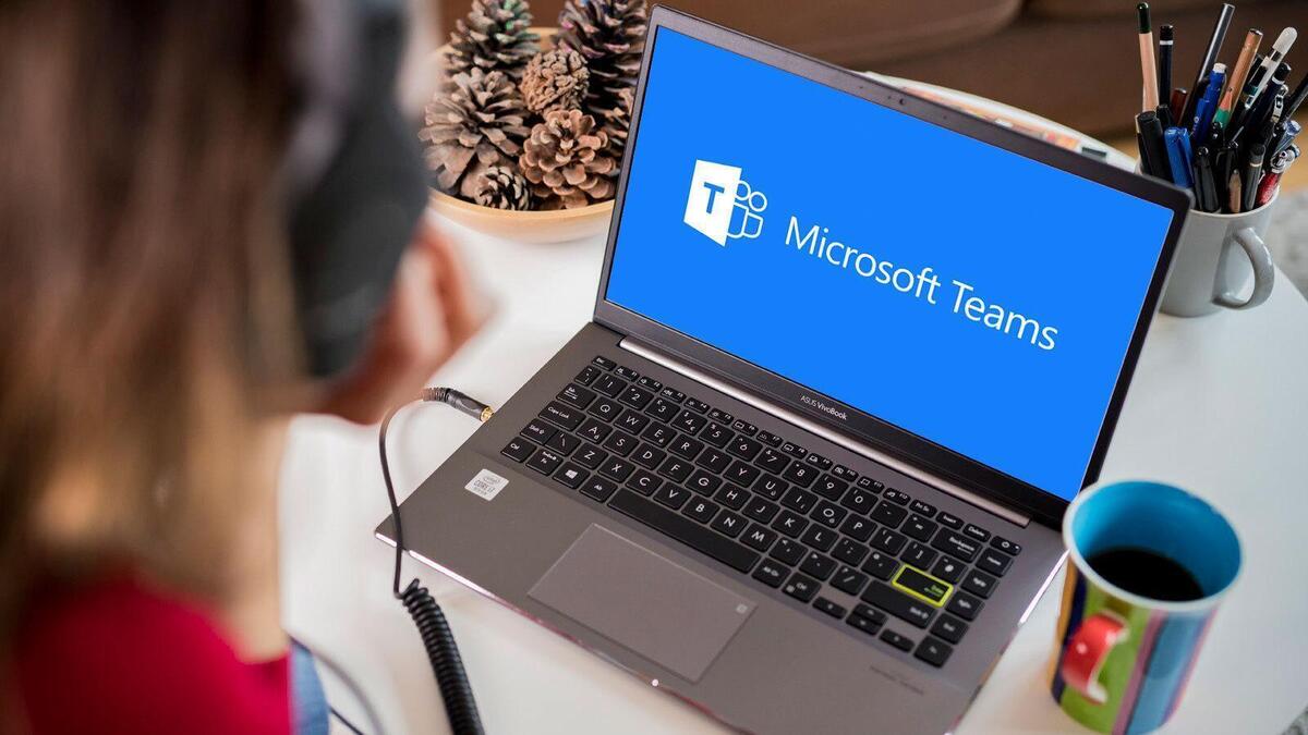 Microsoft Teams logo on a laptop screen